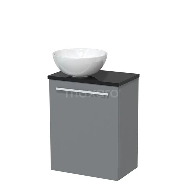 Toiletmeubel met waskom | 41 cm Middengrijs Vlak front Hoogglans wit Keramiek waskom Hoogglans zwart blad TMK10-05280