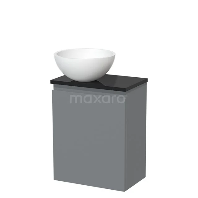 Toiletmeubel met Waskom Solid Surface Modulo Middengrijs Greeploos 41 cm Hoogglans Zwart Blad TMK10-05293