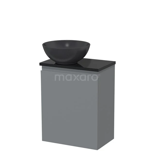 Toiletmeubel met waskom | 41 cm Middengrijs Greeploos front Mat zwart Quartz waskom Hoogglans zwart blad TMK10-05294