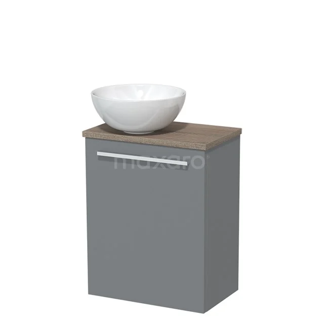 Toiletmeubel met waskom | 41 cm Middengrijs Vlak front Hoogglans wit Keramiek waskom Eiken blad TMK10-05300