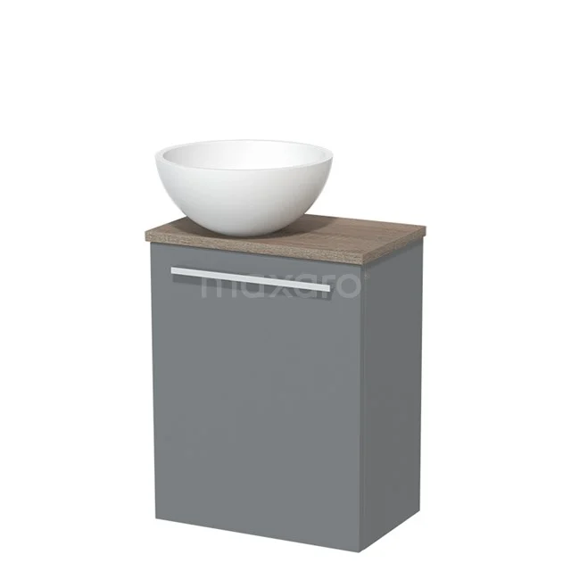 Toilet unit with wash basin | 41 cm Mid grey Flat front Matte white Solidtop wash basin Oak worktop TMK10-05303