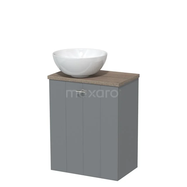 Toiletmeubel met waskom | 41 cm Middengrijs Lamel front Hoogglans wit Keramiek waskom Eiken blad TMK10-00618
