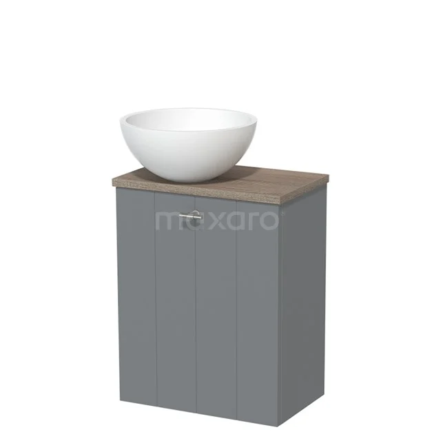Toiletmeubel met waskom | 41 cm Middengrijs Lamel front Mat wit Solid surface waskom Eiken blad TMK10-00621