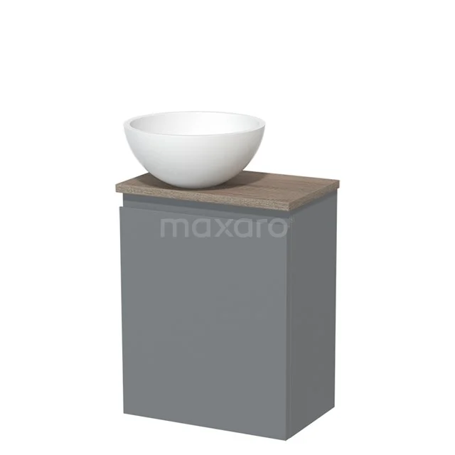 Toilet unit with wash basin | 41 cm Mid grey Handleless front Matte white Solid surface wash basin Oak worktop TMK10-05313