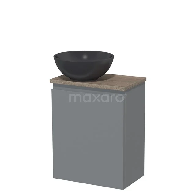 Toilet unit with countertop wash basin | 41 cm Mid grey Handleless front Matte black Quartz worktop Oak worktop TMK10-05314
