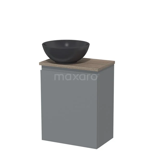 Toiletmeubel met waskom | 41 cm Middengrijs Greeploos front Mat zwart Quartz waskom Eiken blad TMK10-00632