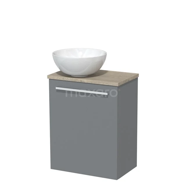 Toilet unit with wash basin | 41 cm Mid grey Flat front High-gloss white Ceramic basin Light grey oak worktop TMK10-05320