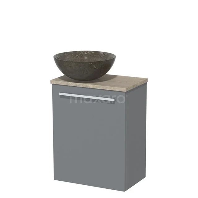 Toiletmeubel met Waskom Natuursteen Modulo Middengrijs Vlak 41 cm Lichtgrijs Eiken Blad TMK10-05321