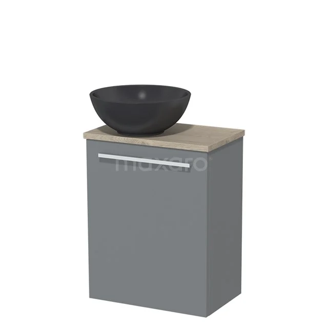 Toilet unit with wash basin | 41 cm Mid grey Flat front Matte black Quartz countertop wash basin Light grey oak worktop TMK10-05324