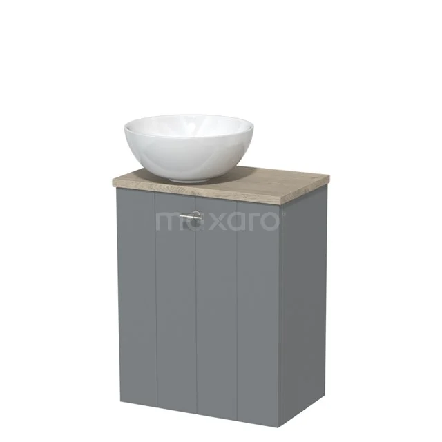 Toiletmeubel met waskom | 41 cm Middengrijs Lamel front Hoogglans wit Keramiek waskom Lichtgrijs eiken blad TMK10-05325