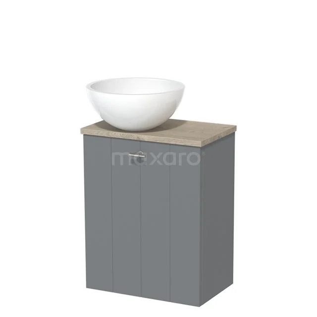 Toiletmeubel met Waskom Mineraalmarmer Modulo Middengrijs Lamel 41 cm Lichtgrijs Eiken Blad TMK10-05327