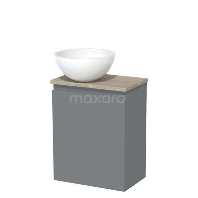 Toilet unit with countertop wash basin | 41 cm Mid grey Handleless front High-gloss white Mineral marble basin Light grey oak worktop TMK10-05332