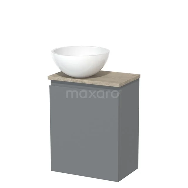 Toiletmeubel met Waskom Mineraalmarmer Modulo Middengrijs Greeploos 41 cm Lichtgrijs Eiken Blad TMK10-05337