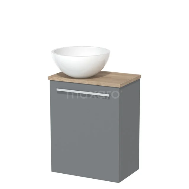 Toilet unit with wash basin | 41 cm Mid grey Flat front High-gloss white Mineral marble basin Light brown oak worktop TMK10-02757