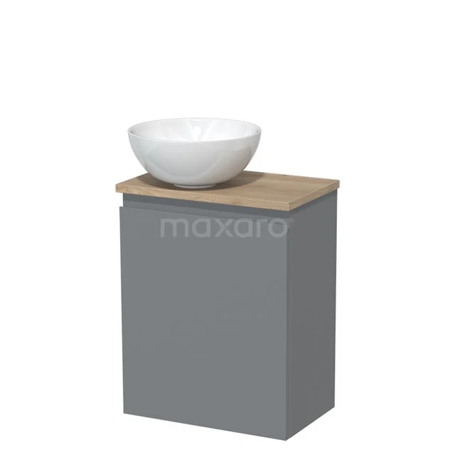 Toilet unit with countertop wash basin | 41 cm Mid grey Handleless front High-gloss white Ceramic basin Light brown oak worktop TMK10-02770