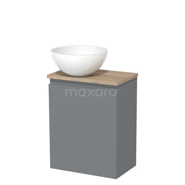 Toilet unit with countertop wash basin | 41 cm Mid grey Handleless front High-gloss white Mineral marble basin Light brown oak worktop TMK10-02772