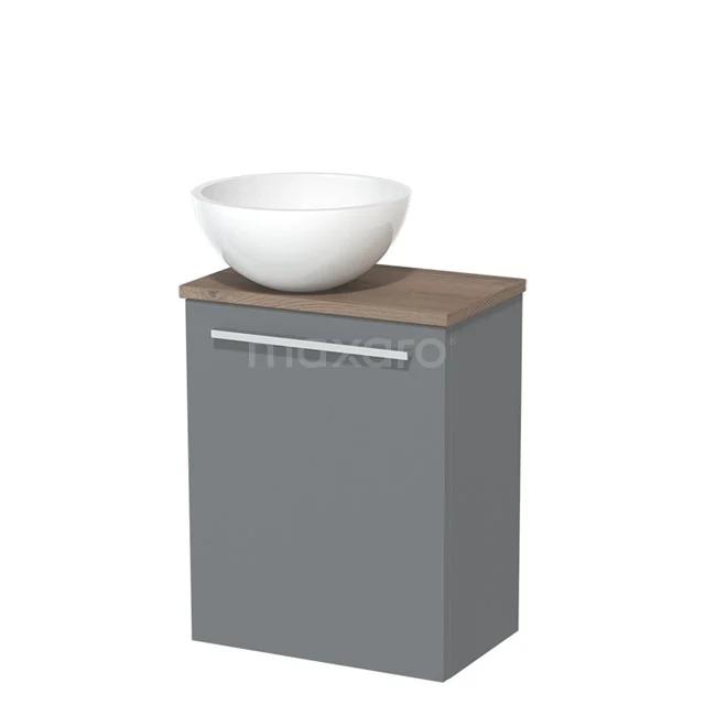 Toilet unit with wash basin | 41 cm Flat front Flat front High-gloss white Mineral marble basin Mid brown oak worktop TMK10-04469