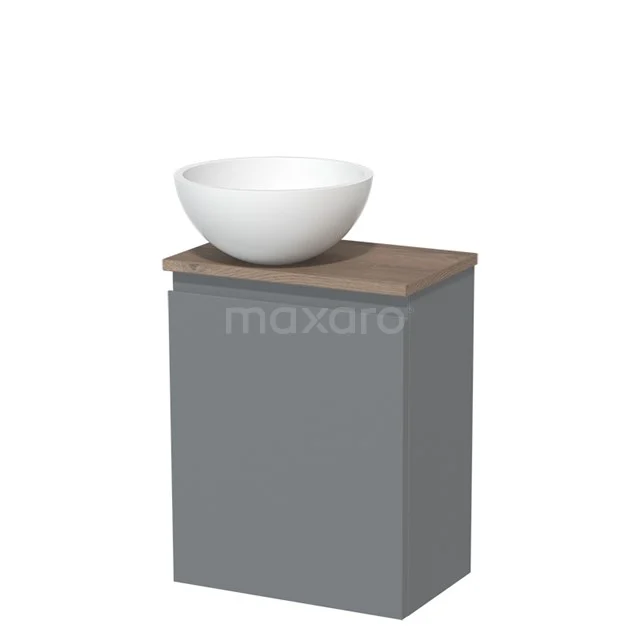 Toiletmeubel met Waskom Solid Surface Modulo Middengrijs Greeploos 41 cm Middenbruin Eiken Blad TMK10-04480