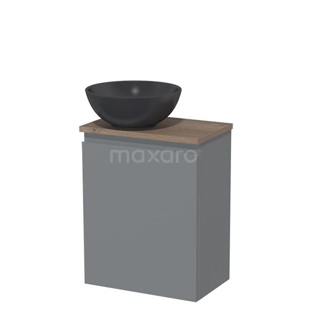 Toilet unit with countertop wash basin | 41 cm Mid grey Handleless front Matte black Quartz basin Mid brown oak worktop TMK10-04486
