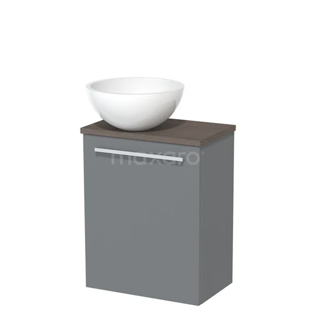 Toilet unit with wash basin | 41 cm Mid grey Flat front High-gloss white Mineral marble basin Dark brown oak worktop TMK10-05342