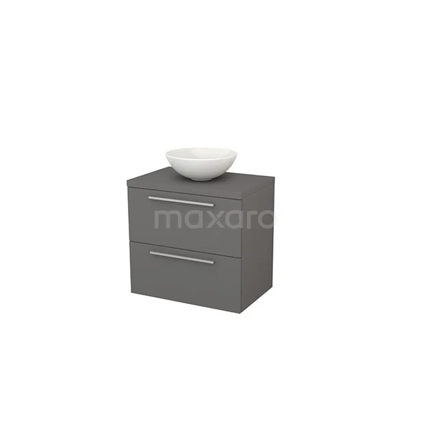 Grey bathroom unit set with two drawers and white countertop wash basin, sleek design, ideal for modern bathrooms.