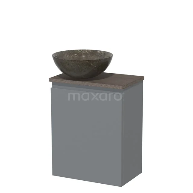 Toiletmeubel met waskom | 41 cm Middengrijs Greeploos front Blue stone Natuursteen waskom Donkerbruin eiken blad TMK10-05356