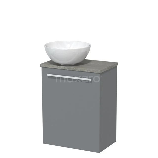 Toilet unit with wash basin | 41 cm Mid grey Flat front High-gloss white Ceramic countertop wash basin Grey oak worktop TMK10-00713