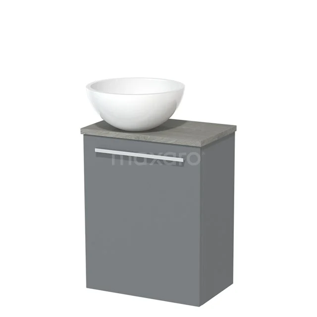 Toilet unit with wash basin | 41 cm Mid grey Flat front High-gloss white Mineral marble wash basin Grey oak worktop TMK10-00715