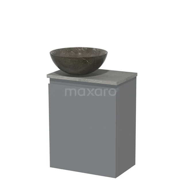 Toiletmeubel met waskom | 41 cm Middengrijs Greeploos front Blue stone Natuursteen waskom Grijs eiken blad TMK10-00724