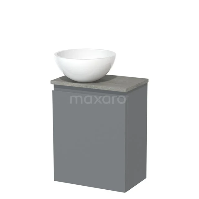 Toilet unit with countertop wash basin | 41 cm Mid grey Handleless front High-gloss white Mineral marble worktop Grey oak worktop TMK10-00730