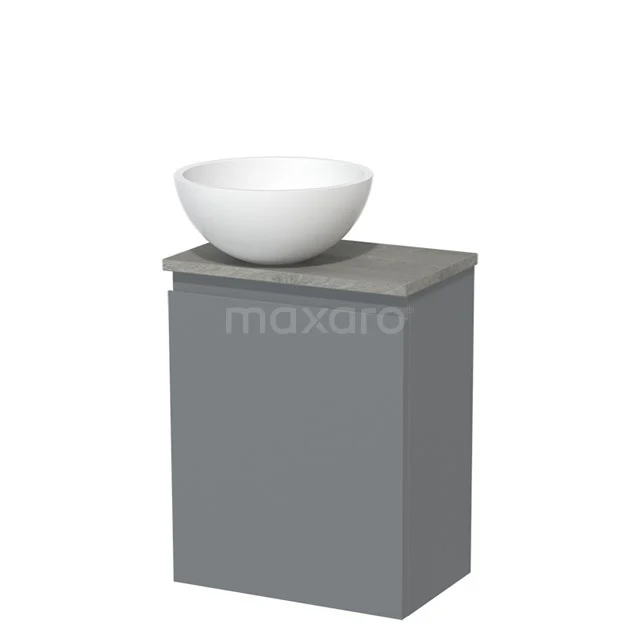 Toilet unit with countertop wash basin | 41 cm Mid grey Handleless front Matte white Solid surface wash basin Grey oak worktop TMK10-00731