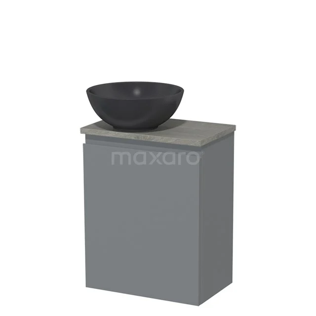 Toilet unit with countertop wash basin | 41 cm Mid grey Handleless front Matte black Quartz wash basin Grey oak worktop TMK10-00732