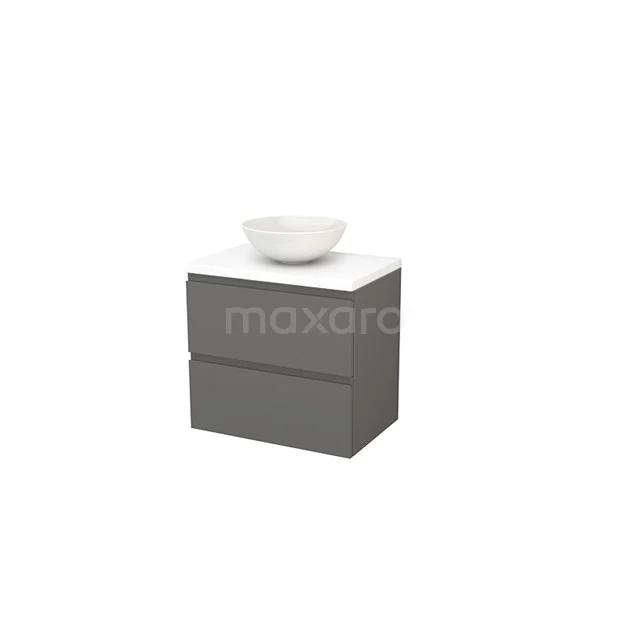 Grey bathroom furniture set with sleek drawers, white basin and modern design, ideal for stylish bathroom design.