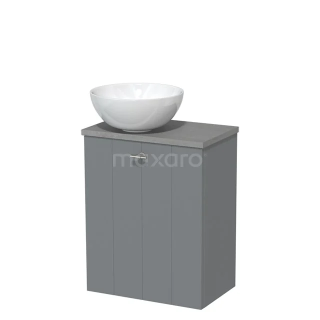 Toiletmeubel met waskom | 41 cm Middengrijs Lamel front Hoogglans wit Keramiek waskom Lichtgrijs beton blad TMK10-00738
