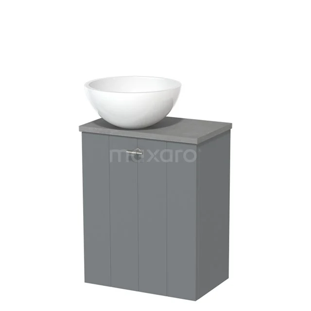 Toiletmeubel met waskom | 41 cm Middengrijs Lamel front Hoogglans wit Mineraalmarmer waskom Lichtgrijs beton blad TMK10-05387