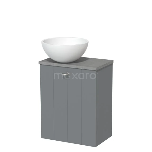 Toiletmeubel met waskom | 41 cm Middengrijs Lamel front Mat wit Solid surface waskom Lichtgrijs beton blad TMK10-00741