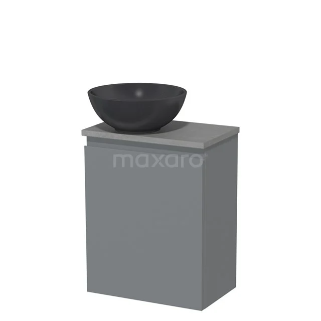 Toilet unit with countertop wash basin | 41 cm Mid grey Handleless front Matte black Quartz wash basin Light grey concrete worktop TMK10-05399