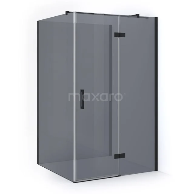 Modern glass shower enclosure, square design with matte black accents and sliding door, ideal for a stylish bathroom.