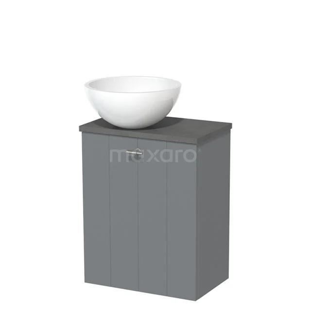 Toiletmeubel met waskom | 41 cm Middengrijs Lamel front Hoogglans wit Mineraalmarmer waskom Donkergrijs beton blad TMK10-05407