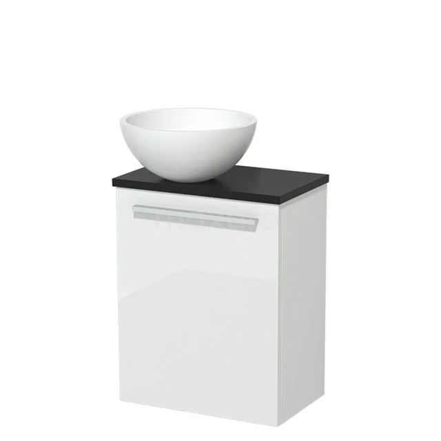 Toilet unit with wash basin | 41 cm Flat front High-gloss white Matte white Solidtop wash basin Matte black worktop TMK10-04674