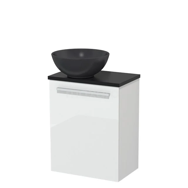 Toilet unit with wash basin | 41 cm Flat front High-gloss white High-gloss black Quartz countertop wash basin Matte black worktop TMK10-04675