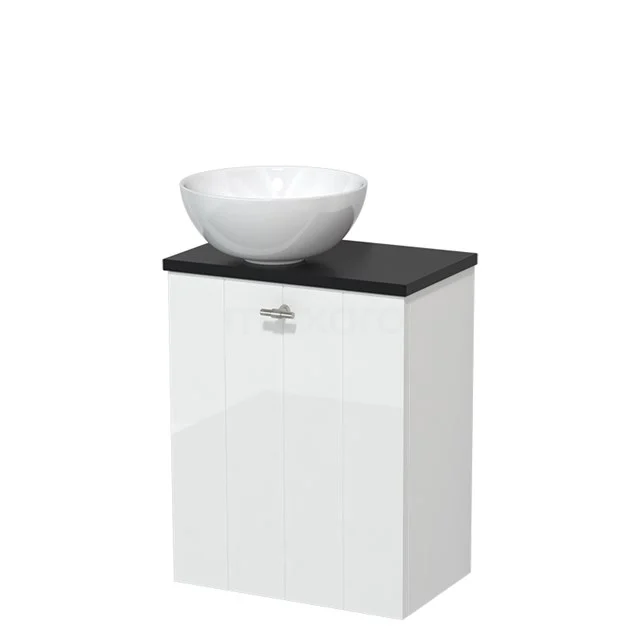 Toilet unit with countertop wash basin | 41 cm High-gloss white Lamel front High-gloss white Ceramic wash basin Matte black worktop TMK10-04676