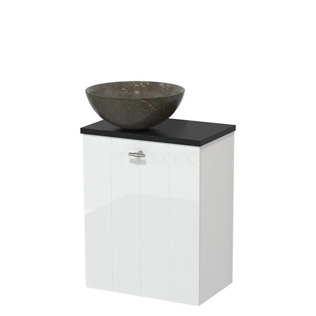 Toilet unit with wash basin | 41 cm High-gloss white Lamel front Blue stone Natural stone countertop wash basin Matte black worktop TMK10-04677