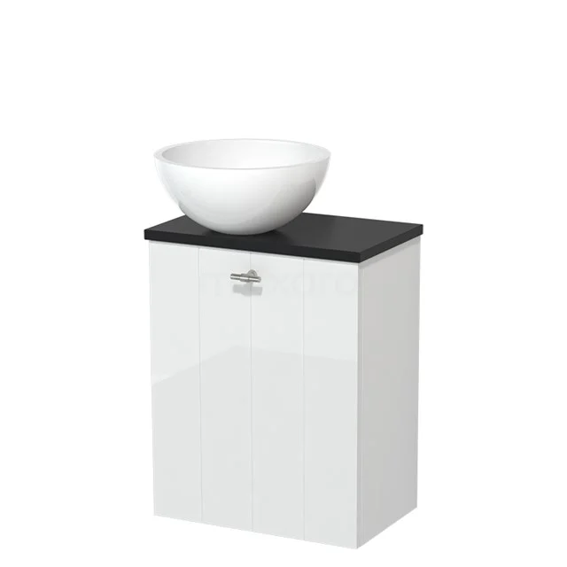 Toilet unit with countertop wash basin | 41 cm High-gloss white Lamel front High-gloss white Mineral marble basin Matte black worktop TMK10-04678