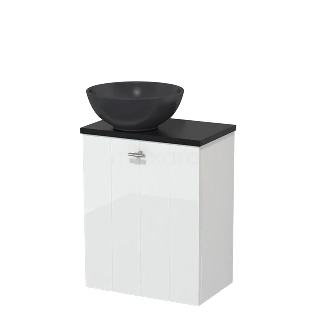 Toilet unit with wash basin | 41 cm High-gloss white Lamel front Matte black Quartz wash basin Matte black worktop TMK10-04680