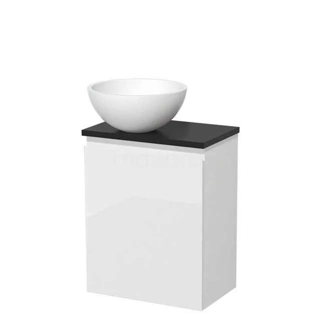 Toilet unit with countertop wash basin | 41 cm High-gloss white Handleless front Matte white Solid surface wash basin Matte black worktop TMK10-04684