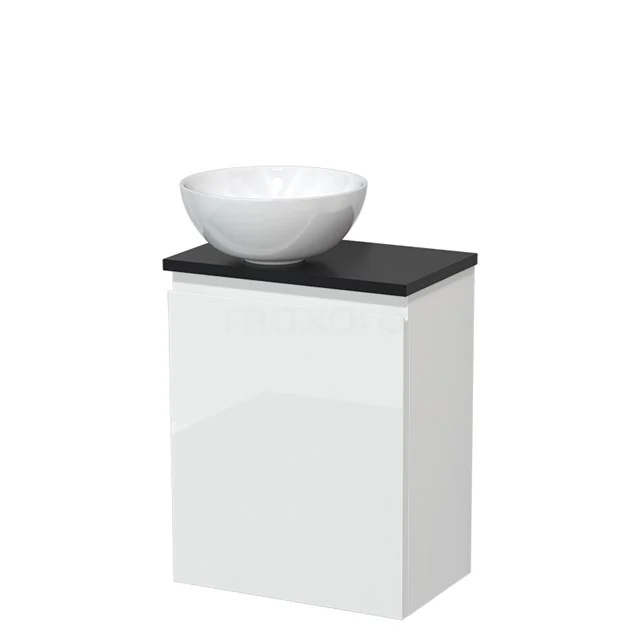 Toilet unit with countertop wash basin | 41 cm High-gloss white Handleless front High-gloss white Ceramic countertop wash basin Matte black worktop TMK10-04686