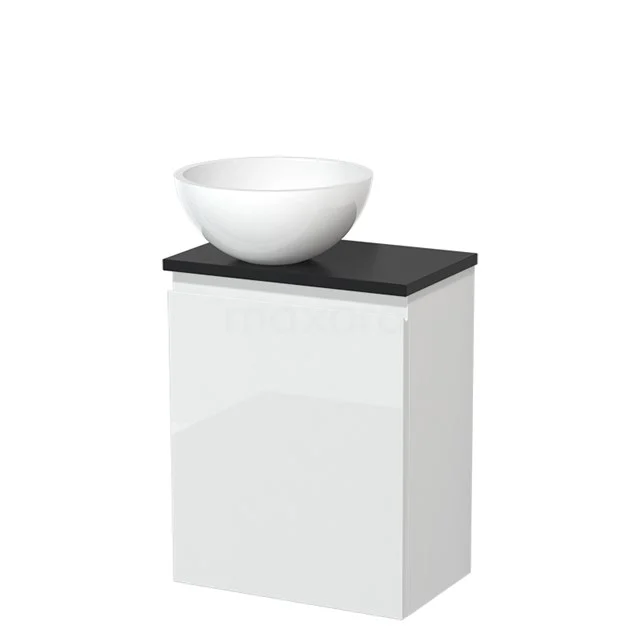 Countertop wash basin | 41 cm High-gloss white Handleless front High-gloss white Mineral marble basin Matte black worktop TMK10-04688