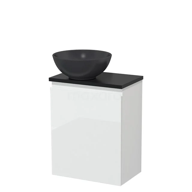 Toilet unit with countertop wash basin | 41 cm High-gloss white Handleless front Matte black Quartz wash basin Matte black worktop TMK10-04690
