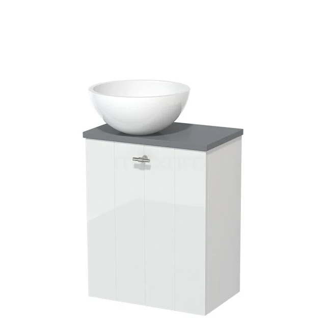 Toiletmeubel met waskom | 41 cm Hoogglans wit Lamel front Hoogglans wit Mineraalmarmer waskom Middengrijs blad TMK10-00800